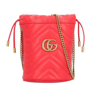 Gucci Bucket GG Marmont Shoulder Bag Leather Red Chain